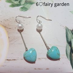 6♡再販ハートターコイズ×コットンパールピアス　イヤリング　大ぶり