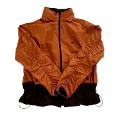 美品　adidas アディダス ナイロンジャケット オレンジ 黒 テレコッタ マウンテンパーカー アウター 上着 レディース Lサイズ