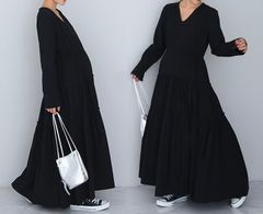 CHOCOA チョコア 授乳ティアードボリュームワンピース マタニティAラインワンピース 授乳服 19n35 黒 ブラック フリーサイズ レディース 春 有明ガーデンrecollect店 25 No.318HK