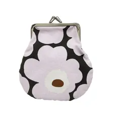 marimekko(マリメッコ) ポーチ美品  - ライトピンク×ダークグレー×ダークブラウン ウニッコ/がま口 コットン