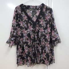 昭和 レトロ シアー シースルー バラ色の暮し 花 チュニック バラ ボタン Lサイズ 日本製