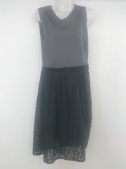 ◇ nano universe 切り替え ノースリーブ 膝下丈 ワンピース サイズF チャコールグレー ブラック レディース P  【中古】 【1211100014449】