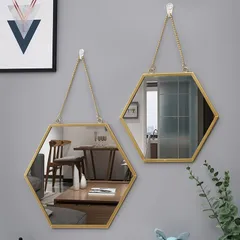★壁掛けミラー壁掛け鏡 吊り鏡 軽量 ミラー 北欧雑貨 アンティーク 玄関 洗面 化粧 浴室 化粧鏡 ゴールドミラー 化粧鏡