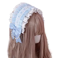 【数量限定】レディース コスプレ 髪飾り リボン ヘッドドレス ゴスロリ ロリータ カチューシャ レース morytrade (水色)