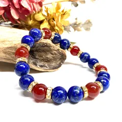 ラピスラズリ&赤瑪瑙　パワーストーン　ブレスレット　天然石ブレス (ゴールド)　10mm　メンズ・レディース お守り  ☆