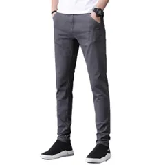 [Lopis] メンズ ロングパンツ ストレッチ チノパン スリム スキニー ビジネス 通勤 カジュアル 無地 ズボン おしゃれ 快適 リラックス (2XL, グレー) [グレー] [2XL]