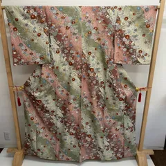 裄67 洗える着物 化繊 小紋 素敵な花のデザイン MK-136