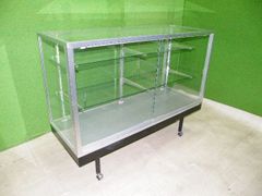 【NISSIN】W121cm ガラスのショーケース 棚２段 カギ無し 照明無し■ガラスケース・平ケース■O-429