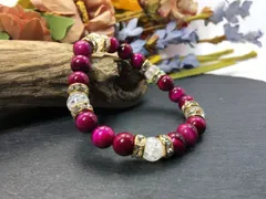 パワーストーン ブレスレット ピンクタイガーアイ&クラック水晶  (ゴールド) 8mm レディース  ●