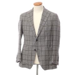 【中古】タリアトーレ TAGLIATORE リネンコットン チェック 2B カジュアルジャケット ベージュxネイビー【サイズ46】【メンズ】