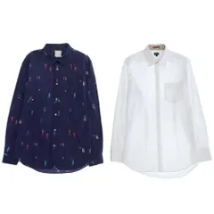 美品 ポールスミス ジャガード ホワイト ストライプ ドレス シャツ & テイラー プリント マルチカラー 総柄 シャツ 2枚セット L メンズ