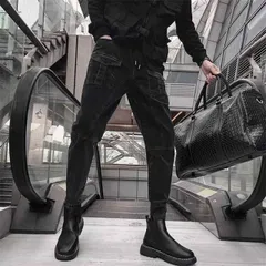 メンズ ファッション 服 男性用 オシャレ シンプル 大人 かっこいい 大きいサイズ ストリート 紳士服 マルチ ポケット 九分丈 カーゴ ジーンズ スリムフィット パンツ レッグ タイ カジュアル ロング パンツ