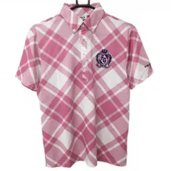 フィラゴルフ 半袖ポロシャツ ピンク×白 斜め格子柄 ロゴ刺しゅう メンズ M ゴルフウェア FILA GOLF