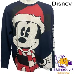 激レア！Disney ディズニー ミッキーマウス クリスマス 長袖 Tシャツ L 古着 ヴィンテージ サンタ帽 マフラー レアデザイン ストリート メンズ　Lサイズ　長袖Tシャツ