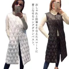 送料無料 ダウンベスト インナーダウン ロングベスト Vネック クルーネック 2WAY ライトダウン キルティング ロング ノースリーブ アウター インナー 中綿ベスト 前開き あったか 暖かい 大き#nin2746