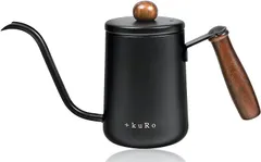 +kuRo コーヒーポット ドリップポット 600ml 直火 対応 おしゃれ ドリップ用 2～3人用 蓋付き 細口 キャンプ アウトドア(ブラック,  600ml)