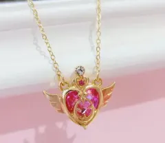 【021】魔法少女風🪄可愛いピンクの愛のハートと翼のペンダントネックレス女性用