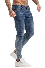 36_ダークブルー [GINGTTO] ジーパンメンズ大きいサイズ テーパード デニム パンツ メンズ スキニー 秋 ネイビー 36