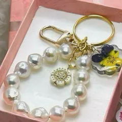 あこやパール キーホルダー キーリング バッグチャーム 大珠 アコヤ真珠