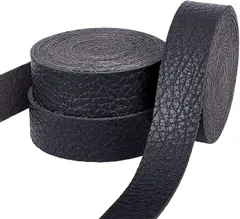 PH PandaHall レザーテープ 合皮リボン 長さ2m 3ロール 厚さ2mm 幅2cm 合皮の補修テープ 簡単補修 合成皮革 柔らかい 手作り ハンドメイド 持ち手 革小物 手芸用 縫製工芸 衣類 飾り 黒色( 黒色)