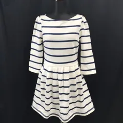 スナイデル/snidel★七分袖/Aラインワンピース【サイズF/白×紺/white×navy blue/膝丈】ボーダー/フレアスカート◆zBH632<sale>
