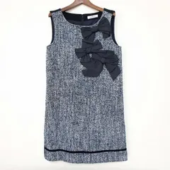 #wnc ギャラリービスコンティ GALLERYVISCONTI ワンピース 2 紺 白 青 ツイード リボン ノースリーブ バックジップ レディース [899591]