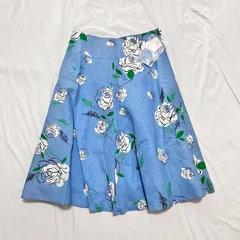 ✨新品タグ付き✨ 【Jusqu’à】＊ジュスカ＊ブルー×フラワー＊フレアスカート＊リネン混＊サイズ38（M相当）＊春服　夏服✨送料無料✨のサムネイル