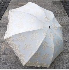 レース装飾 晴雨兼用  折りたたみ傘　ブラック