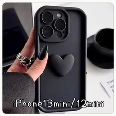 フォロー割クーポン 韓国デザイン かわいい ハート iPhone13mini 12miniケース 韓国 黒 ブラック 衝撃吸収