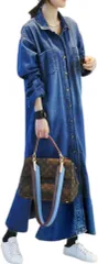 FAAMEE(フェイミー) ロングワンピース デニム 長袖 おしゃれ シャツ( ブルー,  L)