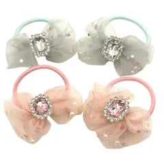 ヘアゴム リボン キラキラ 星 ビーズ ストーン 2個入り ハンドメイド ヘアアクセサリー キッズ 子供 h-1432