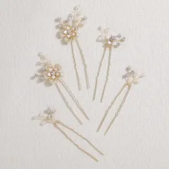 【特価商品】ヘッドドレス ウェディング Uピン 結婚式 お呼ばれ 5本セット 披露宴 ヘアピン 卒業式 発表会 クリスタル 二次会 成人式 花モチーフ 入学式 木の葉 パーティー 和装用 ヘアアクセサリー 手作り髪飾り 髪飾り 合金製 ゴールド Famihot
