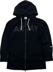 Champion ☆ チャンピオン リバースウィーブ ARMY スウェット パーカー ロング ブラック アーミー レディース M 秋冬 アメカジ 古着■ED292