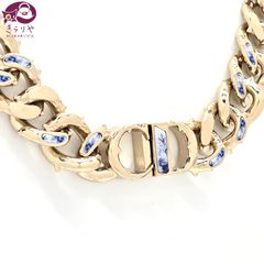 DIOR ディオール CD Icon チェーンリンク ネックレス 全長47.5㎝ シルバー/ゴールドトーンの真鍮 ブルー・ホワイトカラーの樹脂 N2060HOMMT_D230