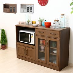キッチンカウンター キャスター付 幅120cm キッチン 収納 レンジ台 食器 コンセント付 キッチン ボード レンジ ラック 大型レンジ対応 食器 棚 木目調 北欧 キャビネット かわいい レトロ