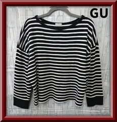 GU 長袖ボーダーシャツ ワイドネック ワッフル生地 XL　　【KI00043】