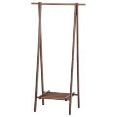 Color:ブラウン_Size:幅 75cm 不二貿易 コートハンガー ハンガーラック スリム 木製 幅75×奥行45×高さ147.8cm ブラウン 棚付き 玄関 14102