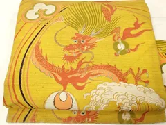 平和屋着物●アンティーク　大正ロマン　九寸名古屋帯　駒刺繍　紬地　龍　金銀糸　正絹　逸品　CAAX0644yk