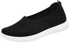 kanaelun レディース フラットシューズ かかと補強 スリッポン ぺたんこ靴 蒸れない 屋外 通勤 室内( ブラック,  24.5 cm)