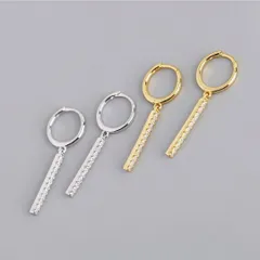 【ゴールド/シルバー】シルバー925 ダイヤ バー フープピアス 上品 華奢 大人 女性 高級感 エレガント シンプル 輝き 清楚 普段使い フォーマル ギフト 人気 プレゼント おしゃれ 上質 小ぶり アクセサリー 好印象 贈り物 (453 454)