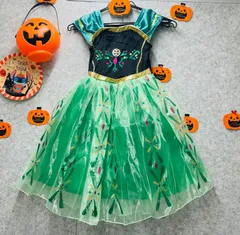 ✨新品✨ハロウィン🎃魔法使い　アナ姫風　子供用 憧れのプリンセス に変身　お姫様夢のディズニーストーリー　ハロウィン　クリスマス　発表会　誕生日会 七五三　ギフト にピッタリワンピース可愛い緑色ドレス　120㎝　0920-04