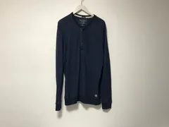 本物アバクロンビーアンドフィッチAbercrombie&Fitchコットンヘンリーネック長袖ロンTシャツメンズサーフアメカジミリタリーストリートスケーターワークビジネススーツモードゴルフドレスバイカーネイビーM