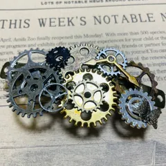 ★1点物★ スチームパンク　バレッタ　歯車　ギア　メタル　パンク　クラロリ　かっこいい　可愛い　大人　コスプレ　普段使い　特別　蝶　時計　秒針　10代　20代　30代　ヘアアクセ　大人っぽい　メタリック　女性　男性　中学生　高校生　大学生　社会人　アクセサリー