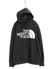 【お得なクーポン配布中!】 ノースフェイス プリント スウェット フード パーカー メンズ M 黒 古着 裏起毛 プルオーバー トレーナー アウトドア ブラック モノトーン