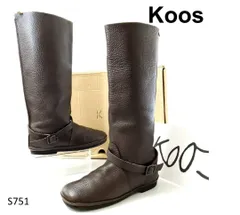 コース　ロングブーツ　アンクルベルト　ローヒール　ダークブラウン　シボレザー