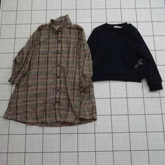 ◇ Θ スラップスリップ チェック柄 長袖 チェックシャツ＆ダブルフェイス トレーナー サイズ120 ブラック系 レディース E  【1509190035629】