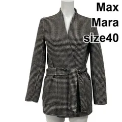 ◆ マックスマーラ Max Mara ノーカラージャケット 千鳥格子 リバーシブル 白 黒 ウール カシミア 40 L 11号 レディース S5W182