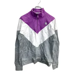 FILA ロゴ スウェット トレーナー Mサイズ フィラ レディース ハーフジップ グレー ホワイト パープル 古着卸 アメリカ仕入 t2411-3797
