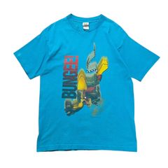 【L】90s USA製 古着 LOONEY TUNES Tシャツ ロードランナー バンジー キャラT アニメ 映画 漫画 ブルー シングルステッチ ヴィンテージ