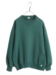【お得なクーポン配布中!】 90s USA製 ラッセル 無地 スウェット メンズ レディース L 古着 90年代 オールド RUSSELL トレーナー グリーン 前V 裏起毛 緑 クルーネック